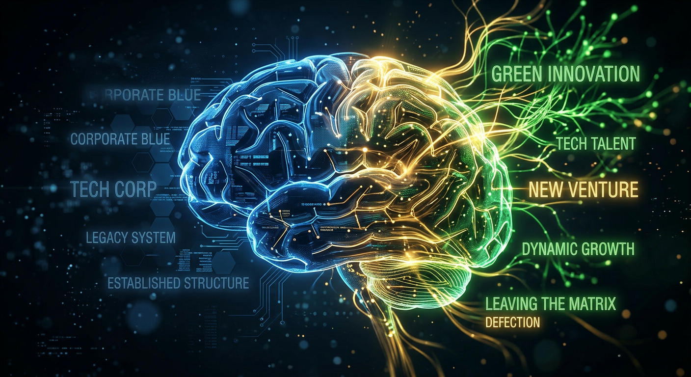 A conceptual 3D render illustrating a digital brai...